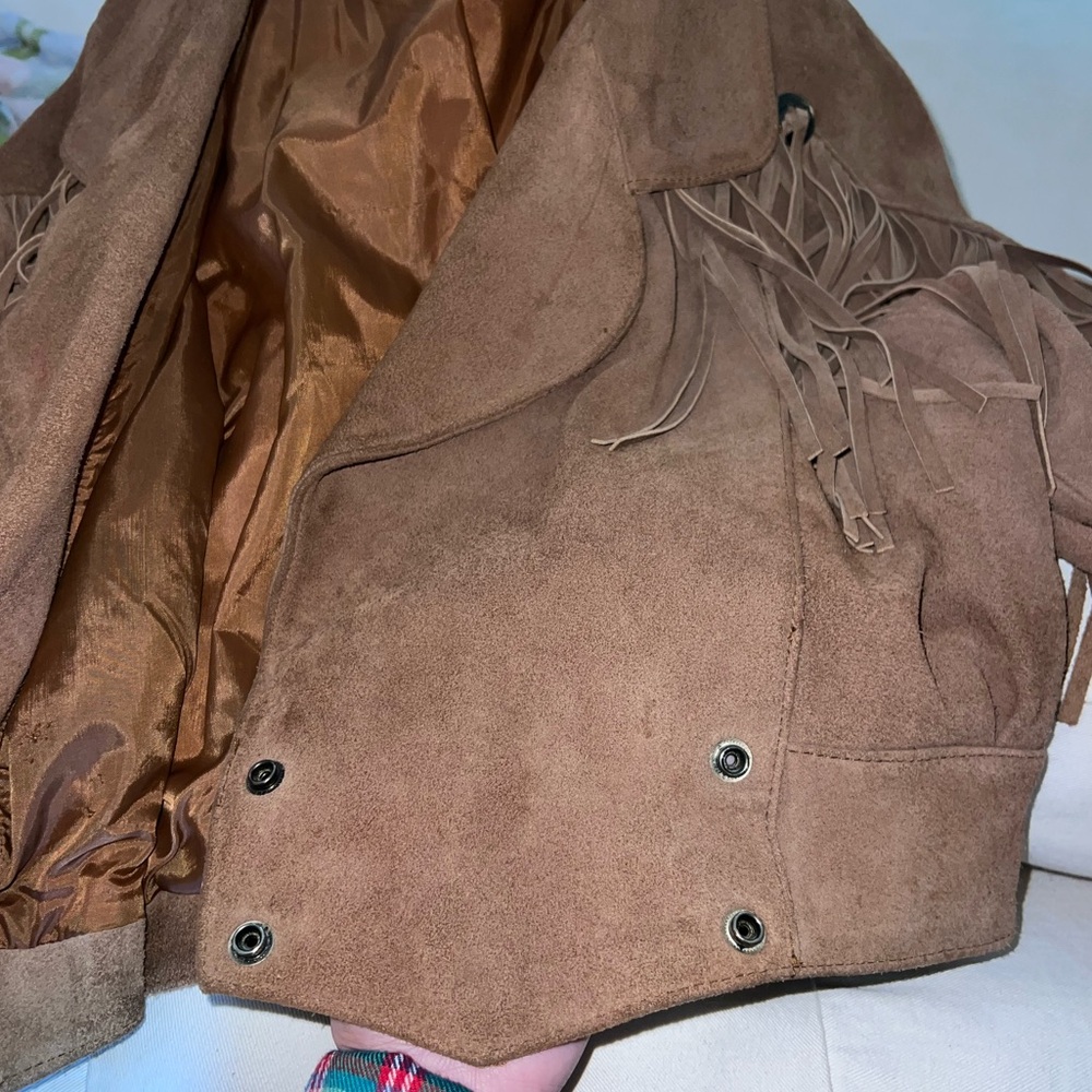 Vintage 80s Brown Genuine Leather suede Jacket Fringe Cowgirl Southwestern - Picture 11 of 17